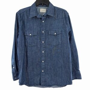West Major Denim Shirt Men's M Pearl Snap Western Long Sleeve Blue Made In USA